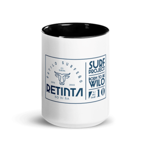Comprar Taza de cerámica EDICIÓN SUPERLIMITADA 10 UD. Color interior Negro o Azul. Ilustración emblema de la campaña "Born to be Wild surf project" Tinta. Parte del Crowdfunding de recompensa Retinta®️ Surf, Skate y Snowboard, marca de Tarifa, Cádiz. Microfinanciación colectiva.